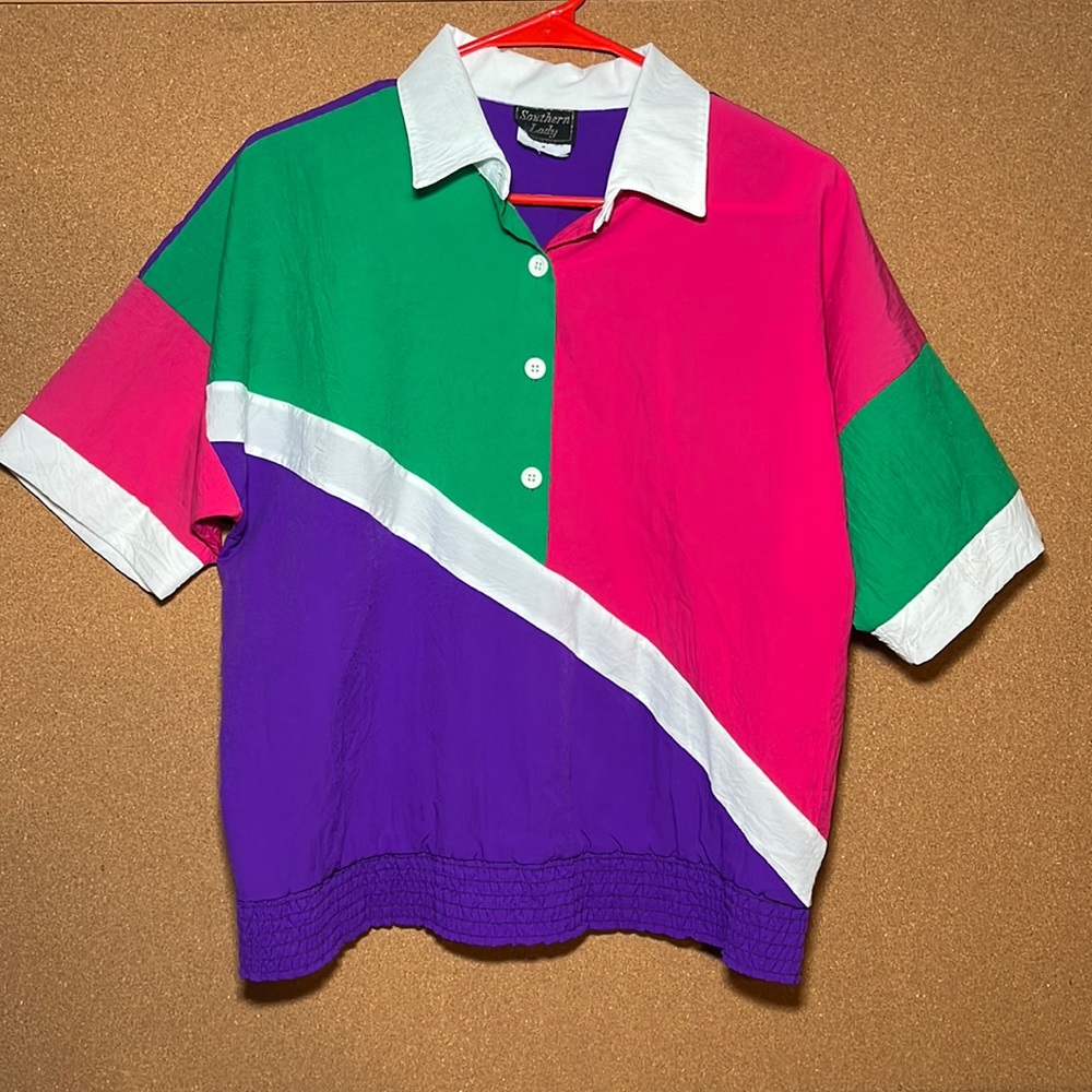 Southern Lady vintage 100% Polyester color block top